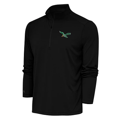 Men's Antigua Black Philadelphia Eagles Team Logo Throwback Tribute Quarter-Zip Pullover Top