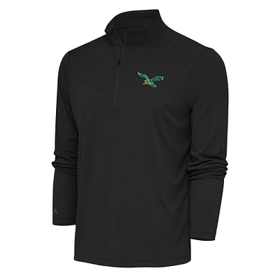 Men's Antigua Charcoal Philadelphia Eagles Team Logo Throwback Tribute Quarter-Zip Pullover Top