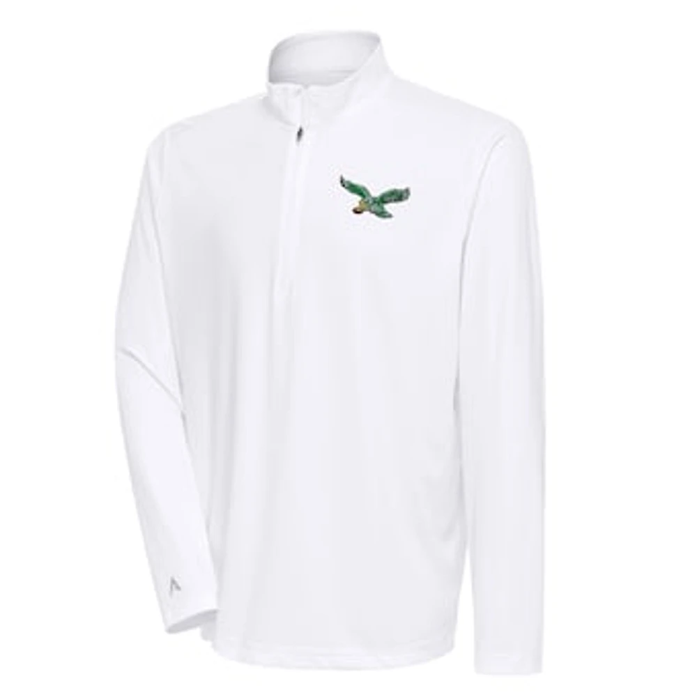 Men's Antigua White Philadelphia Eagles Team Logo Throwback Tribute Quarter-Zip Pullover Top