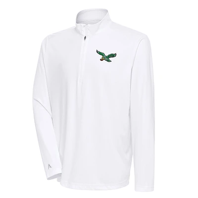 Men's Antigua White Philadelphia Eagles Team Logo Throwback Tribute Quarter-Zip Pullover Top