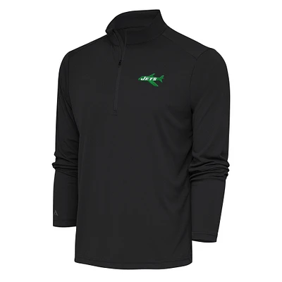 Men's Antigua Charcoal New York Jets Team Logo Throwback Tribute Quarter-Zip Pullover Top