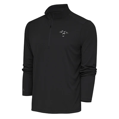 Men's Antigua Charcoal Carolina Panthers Team Logo Throwback Tribute Quarter-Zip Pullover Top