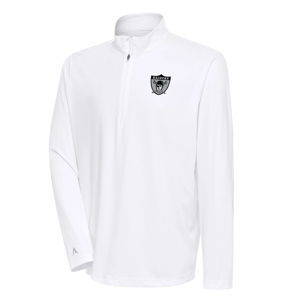 Men's Antigua White Las Vegas Raiders Team Logo Throwback Tribute Quarter-Zip Pullover Top