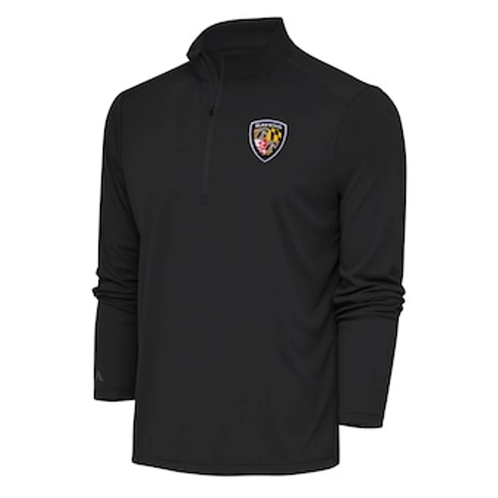 Men's Antigua Charcoal Baltimore Ravens Team Logo Throwback Tribute Quarter-Zip Pullover Top