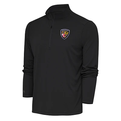 Men's Antigua Charcoal Baltimore Ravens Team Logo Throwback Tribute Quarter-Zip Pullover Top