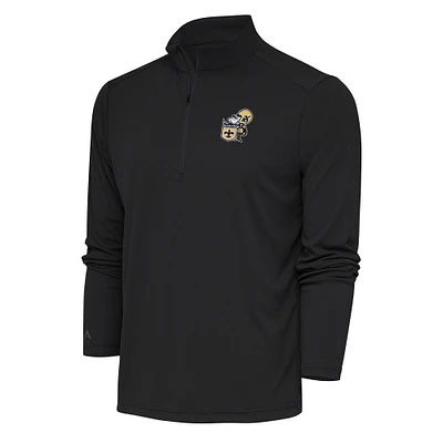 Men's Antigua Charcoal New Orleans Saints Team Logo Throwback Tribute Quarter-Zip Pullover Top