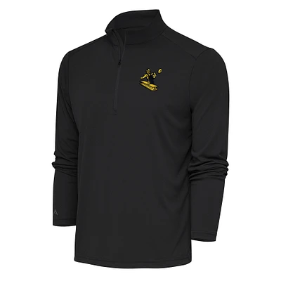 Men's Antigua Charcoal Pittsburgh Steelers Team Logo Throwback Tribute Quarter-Zip Pullover Top
