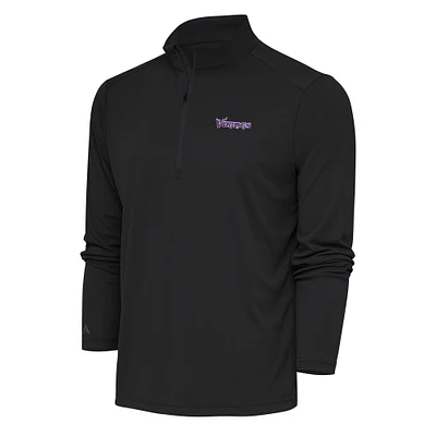 Men's Antigua Charcoal Minnesota Vikings Team Logo Throwback Tribute Quarter-Zip Pullover Top