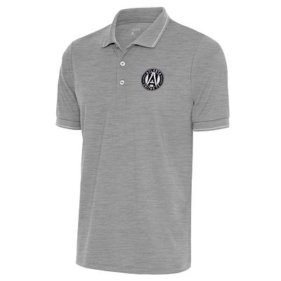 Men's Antigua Heather Gray Atlanta United FC Brushed Metallic Logo Solid Pique Polo
