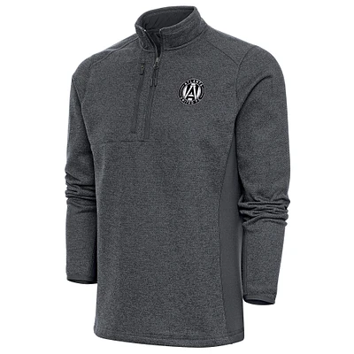 Men's Antigua Heather Charcoal Atlanta United FC Brushed Metallic Logo Course Quarter-Zip Pullover Top