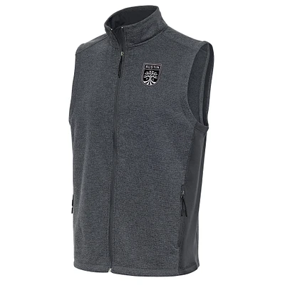 Men's Antigua Heather Charcoal Austin FC Brushed Metallic Logo Course Full-Zip Vest