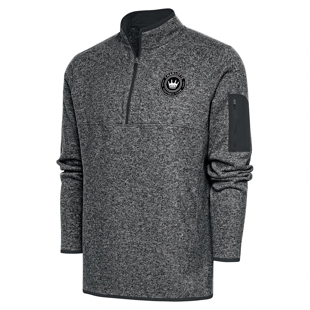 Men's Antigua Heather Charcoal Charlotte FC Brushed Metallic Logo Big & Tall Fortune Quarter-Zip Pullover Jacket
