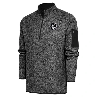 Men's Antigua Heather Black Atlanta United FC Brushed Metallic Logo Fortune Quarter-Zip Pullover Jacket