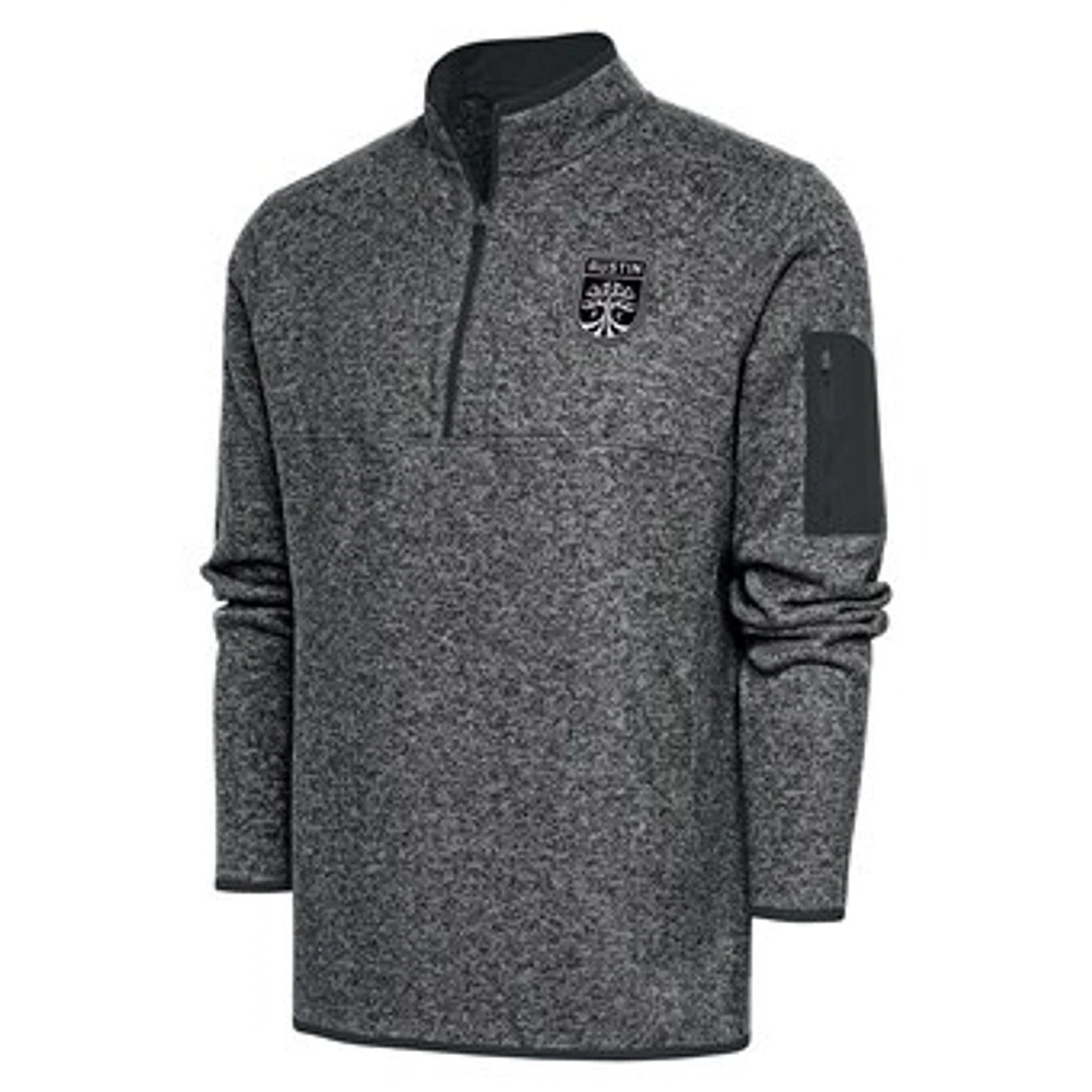 Men's Antigua Heather Charcoal Austin FC Brushed Metallic Logo Fortune Quarter-Zip Pullover Jacket
