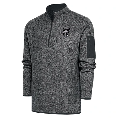 Men's Antigua Heather Charcoal Austin FC Brushed Metallic Logo Fortune Quarter-Zip Pullover Jacket