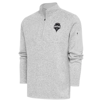 Men's Antigua Heather Gray Seattle Sounders FC Brushed Metallic Logo Fortune Quarter-Zip Pullover Jacket