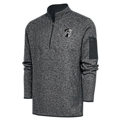Men's Antigua Heather Charcoal St. Louis City SC Brushed Metallic Logo Fortune Quarter-Zip Pullover Jacket