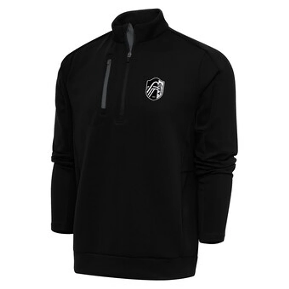 Men's Antigua Black St. Louis City SC Brushed Metallic Logo Generation Quarter-Zip Pullover Top