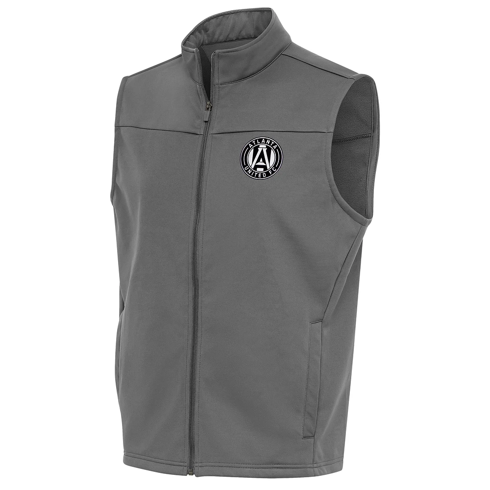 Men's Antigua Steel Atlanta United FC Brushed Metallic Logo Links Full-Zip Golf Vest