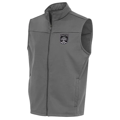 Men's Antigua Steel Austin FC Brushed Metallic Logo Links Full-Zip Golf Vest