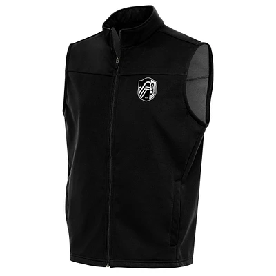 Men's Antigua Black St. Louis City SC Brushed Metallic Logo Links Full-Zip Golf Vest