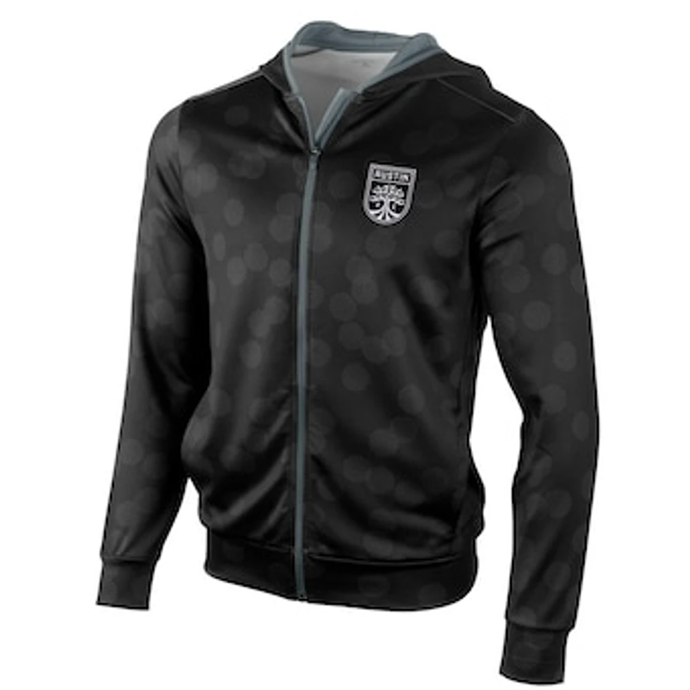 Men's Antigua Black Austin FC Brushed Metallic Logo Phantom Full-Zip Hoodie