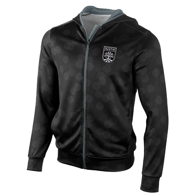 Men's Antigua Black Austin FC Brushed Metallic Logo Phantom Full-Zip Hoodie