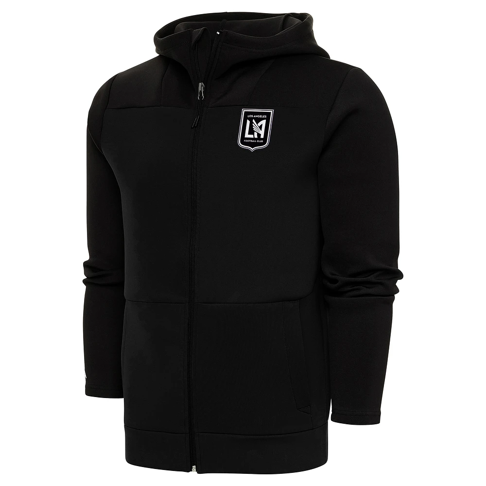 Men's Antigua Black LAFC Brushed Metallic Logo Protect Full-Zip Hoodie