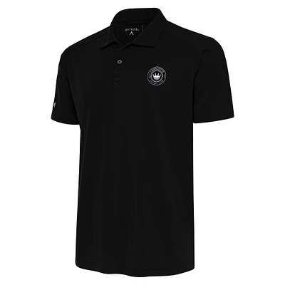 Men's Antigua Black Charlotte FC Brushed Metallic Logo Tribute Polo