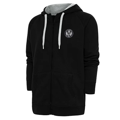 Men's Antigua Black Atlanta United FC Brushed Metallic Logo Victory Full-Zip Hoodie