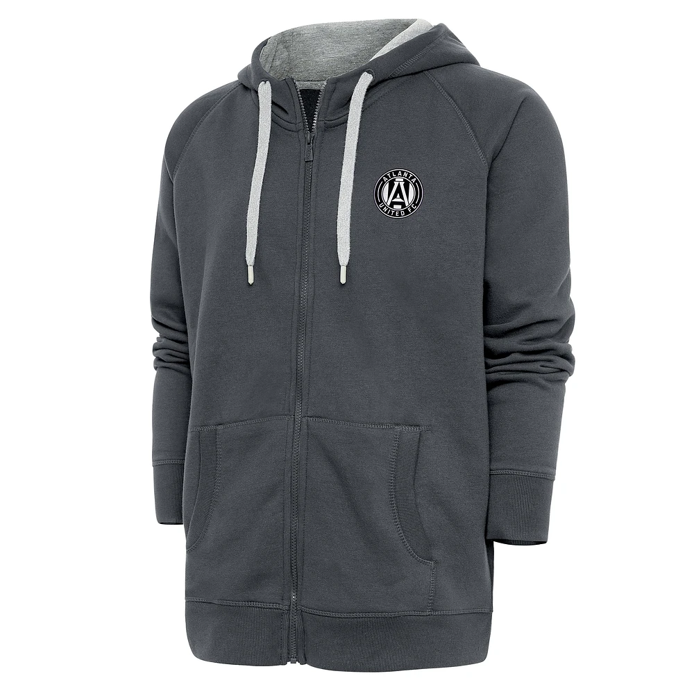 Men's Antigua Charcoal Atlanta United FC Brushed Metallic Logo Victory Full-Zip Hoodie