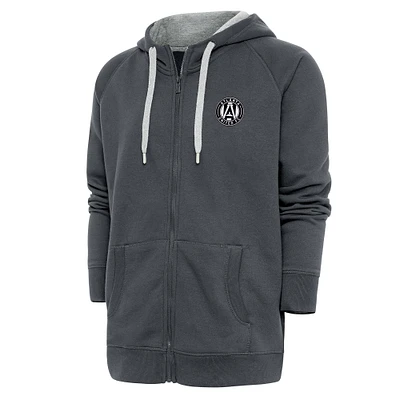 Men's Antigua Charcoal Atlanta United FC Brushed Metallic Logo Victory Full-Zip Hoodie