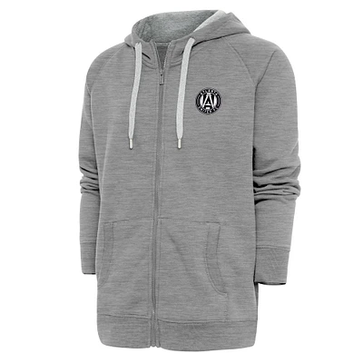 Men's Antigua Heather Gray Atlanta United FC Brushed Metallic Logo Victory Full-Zip Hoodie