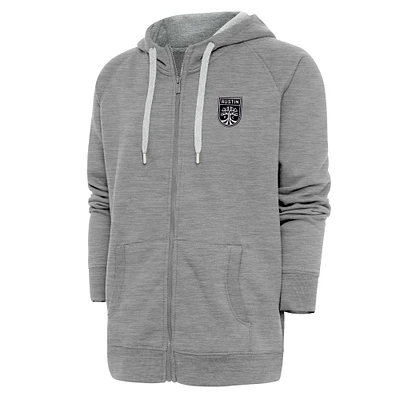 Men's Antigua Heather Gray Austin FC Brushed Metallic Logo Victory Full-Zip Hoodie