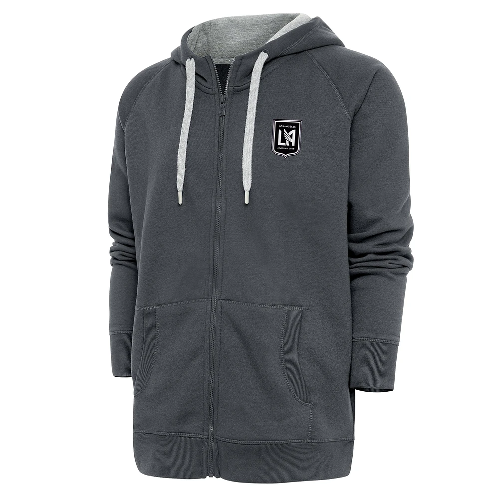 Men's Antigua Charcoal LAFC Brushed Metallic Logo Victory Full-Zip Hoodie