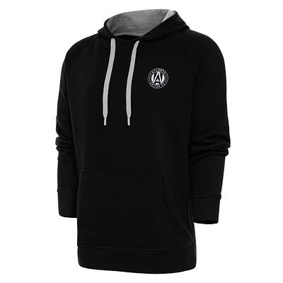 Men's Antigua Black Atlanta United FC Brushed Metallic Logo Victory Pullover Hoodie