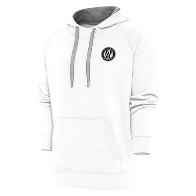 Men's Antigua White Atlanta United FC Brushed Metallic Logo Victory Pullover Hoodie