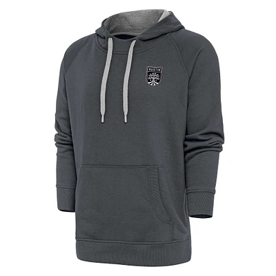 Men's Antigua Charcoal Austin FC Brushed Metallic Logo Victory Pullover Hoodie