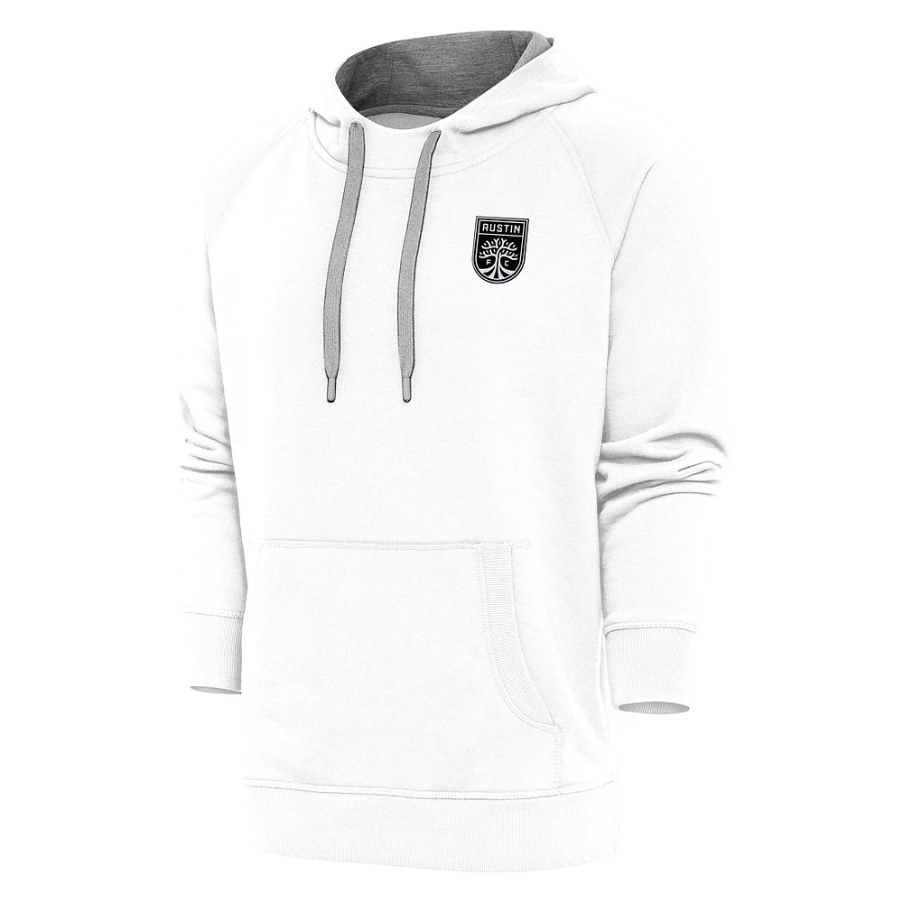 Men's Antigua White Austin FC Brushed Metallic Logo Victory Pullover Hoodie