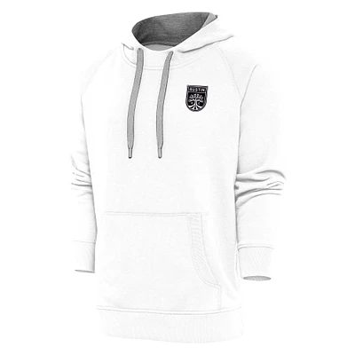 Men's Antigua White Austin FC Brushed Metallic Logo Victory Pullover Hoodie