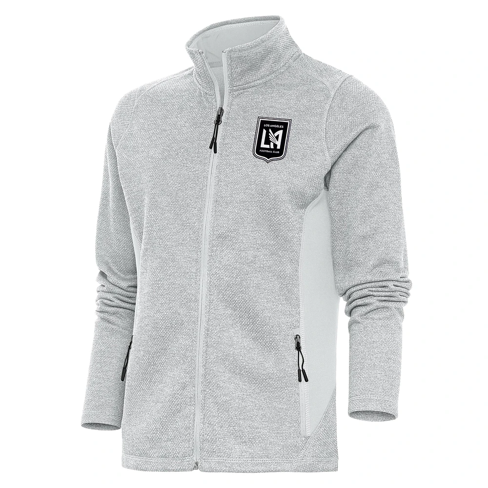 Women's Antigua Heather Gray LAFC Brushed Metallic Logo Course Full-Zip Jacket