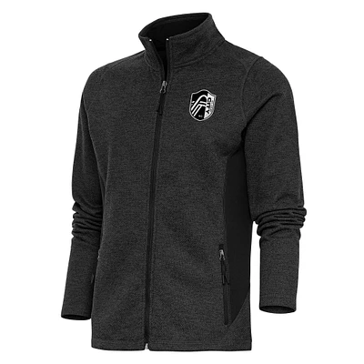 Women's Antigua Heather Black St. Louis City SC Brushed Metallic Logo Course Full-Zip Jacket