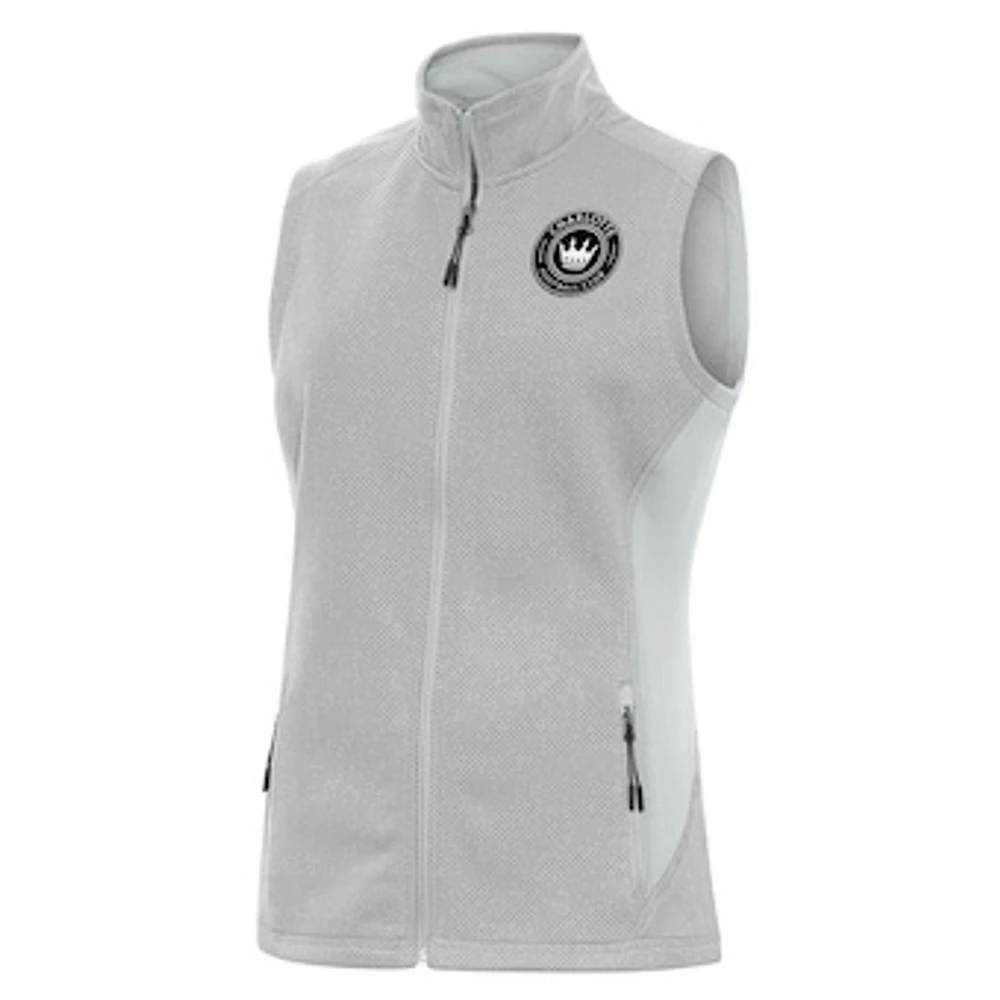 Women's Antigua Heather Gray Charlotte FC Brushed Metallic Logo Course Full-Zip Vest