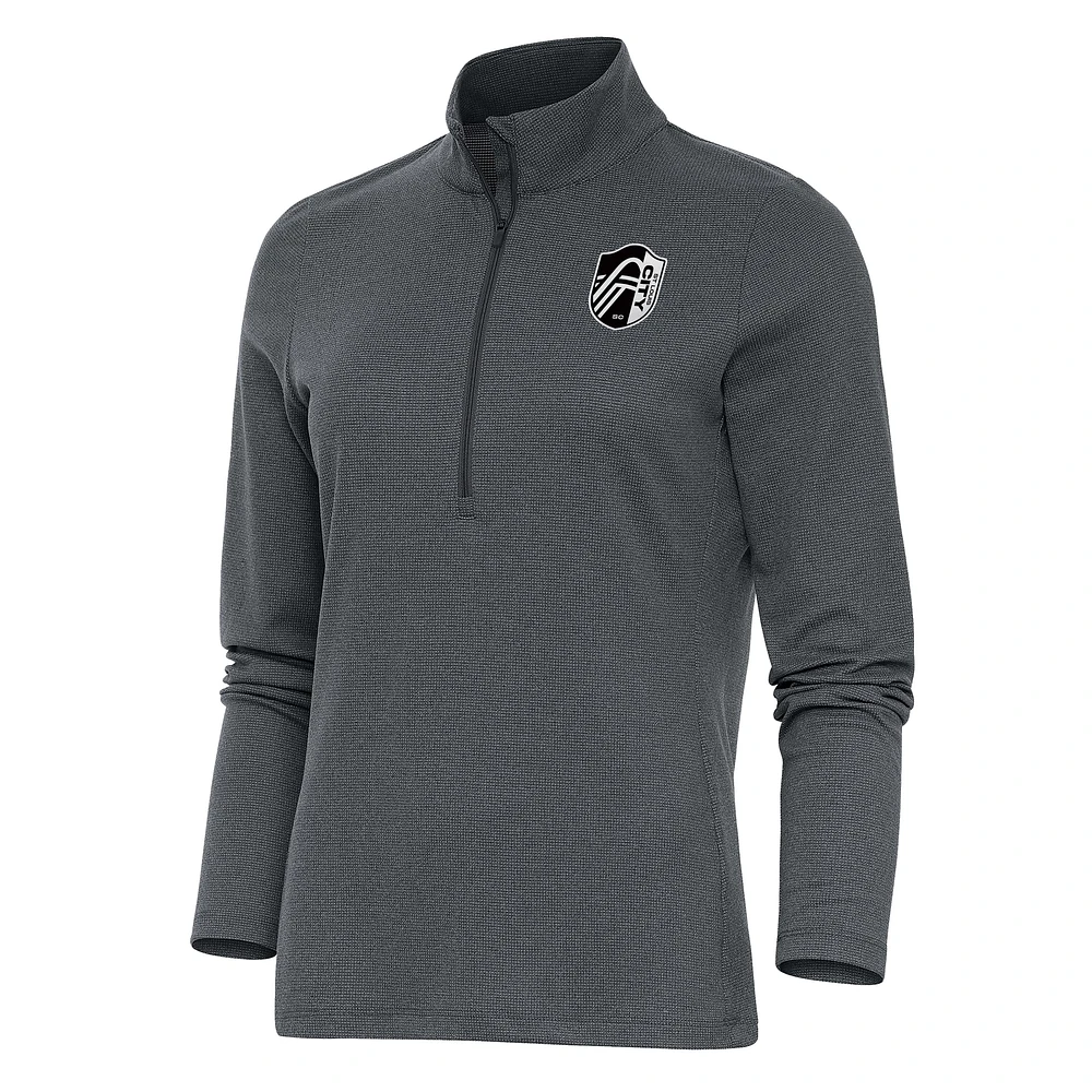 Women's Antigua Heather Charcoal St. Louis City SC Brushed Metallic Logo Epic Quarter-Zip Top