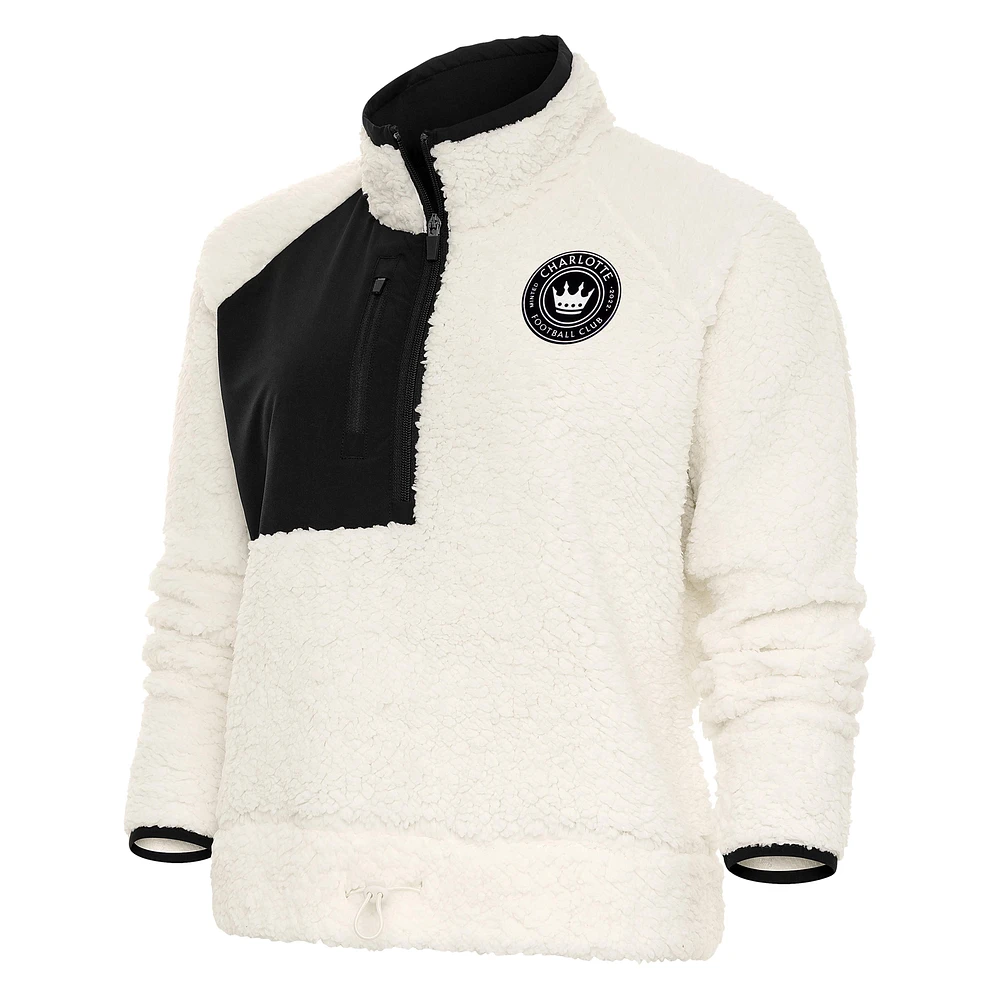 Women's Antigua Cream Charlotte FC Brushed Metallic Logo Fusion Pullover