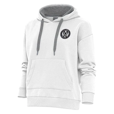 Women's Antigua White Atlanta United FC Brushed Metallic Logo Victory Pullover Hoodie