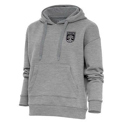 Women's Antigua Heather Gray Austin FC Brushed Metallic Logo Victory Pullover Hoodie