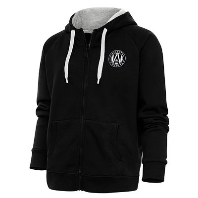 Women's Antigua Black Atlanta United FC Brushed Metallic Logo Victory Full-Zip Hoodie