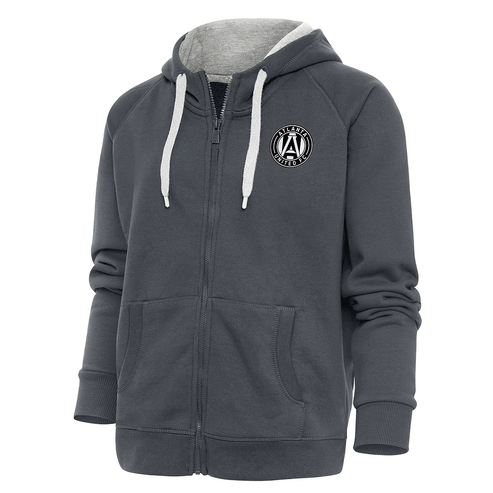 Women's Antigua Charcoal Atlanta United FC Brushed Metallic Logo Victory Full-Zip Hoodie