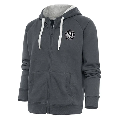 Women's Antigua Charcoal Atlanta United FC Brushed Metallic Logo Victory Full-Zip Hoodie